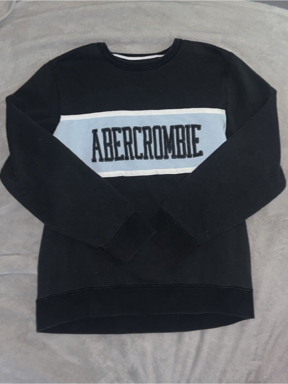 Abercrombie & Fitch Black Crewneck with Light Blue Stripe